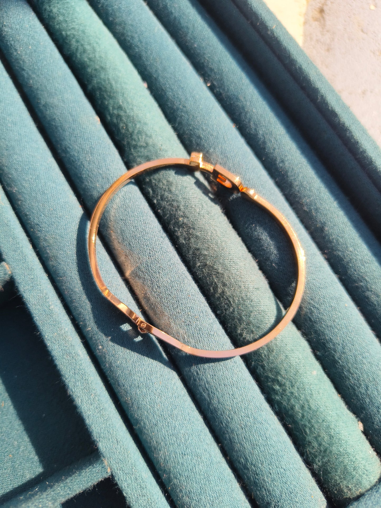 Anti-Tarnish Gold Plated Lock Charm CZ Bangle Bracelet