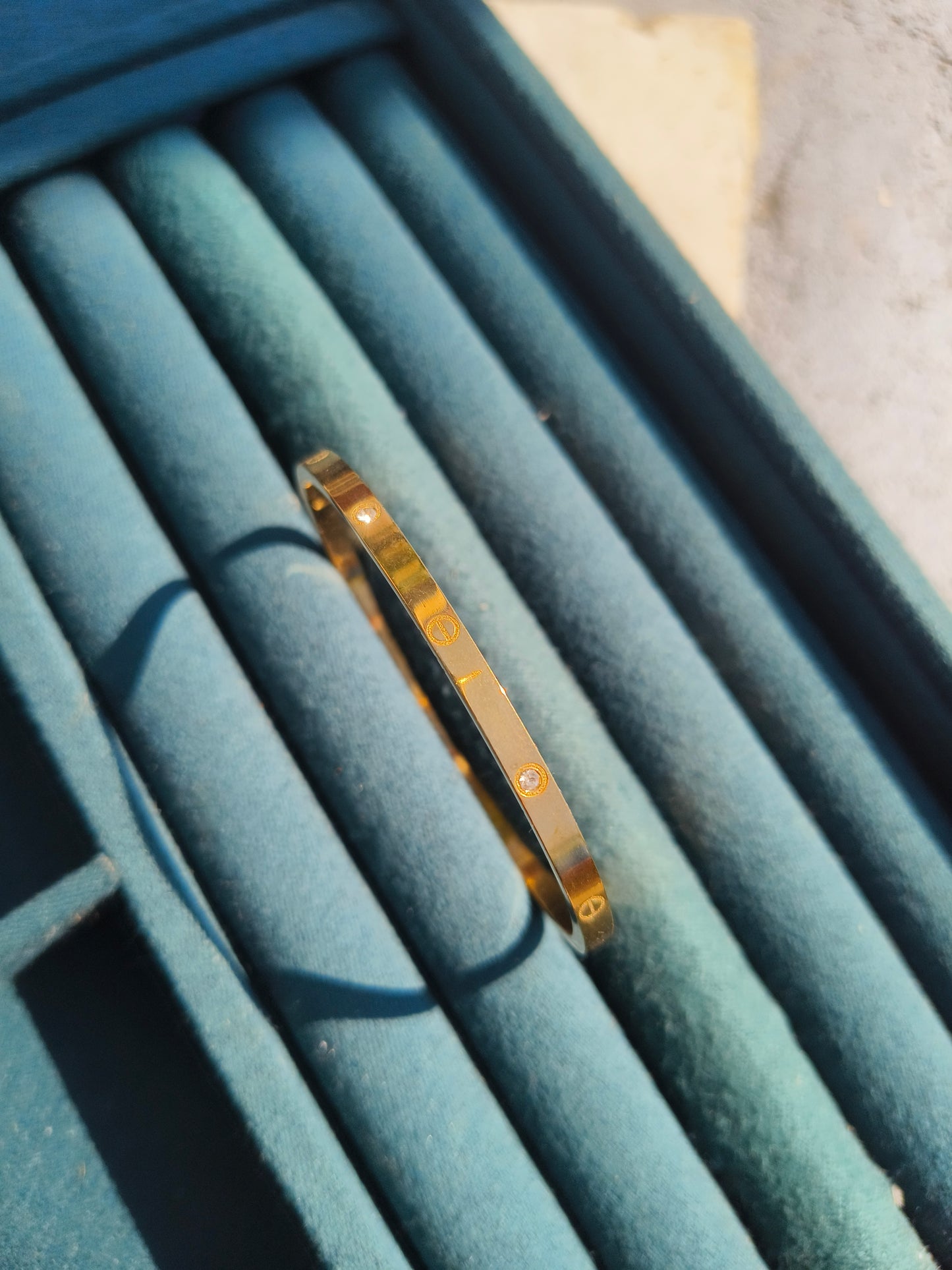 Anti-Tarnish Gold Plated Screw Motif Minimal Bangle Bracelet