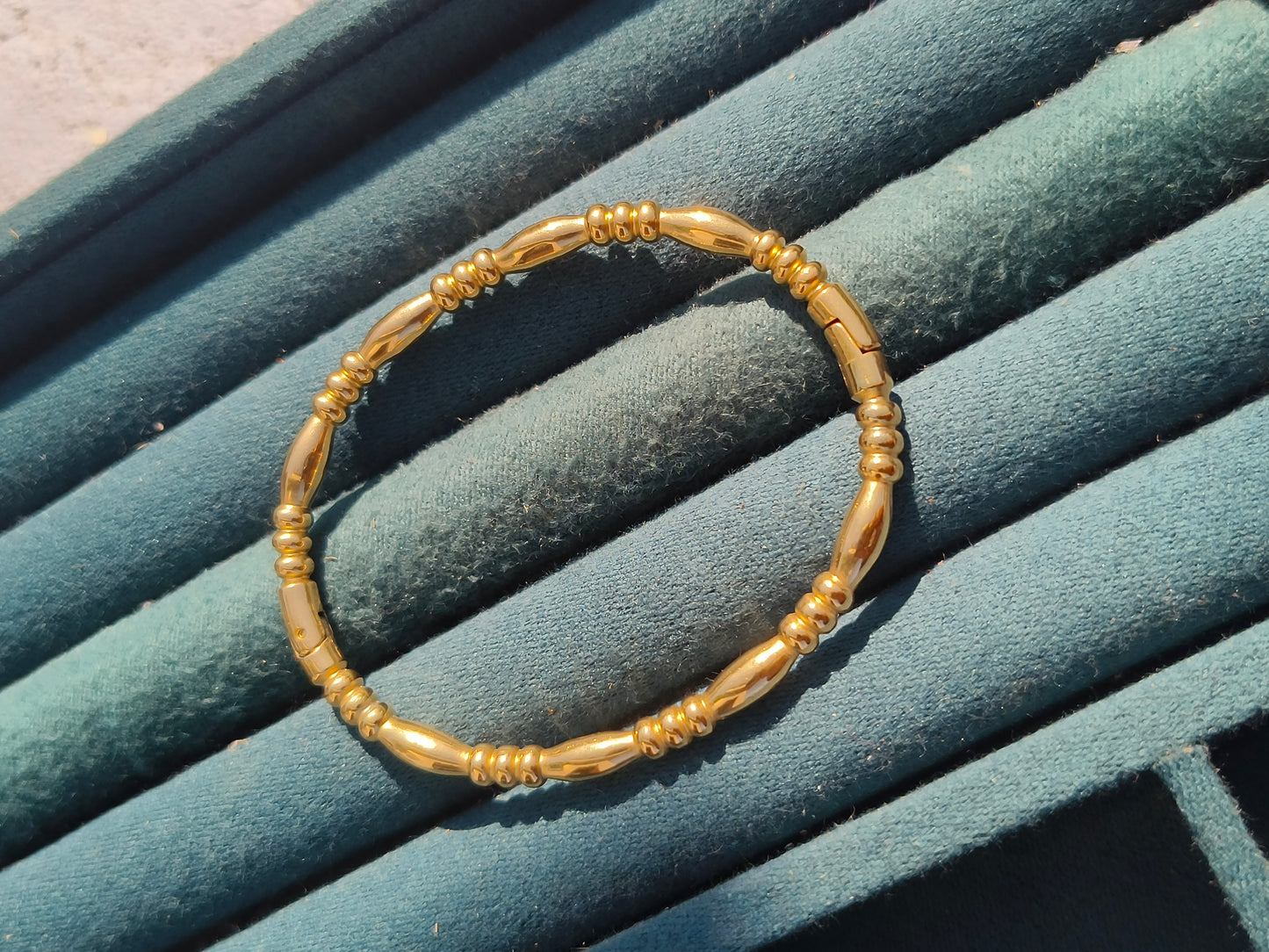 Anti-Tarnish Gold Plated Beaded Minimal Bangle Bracelet