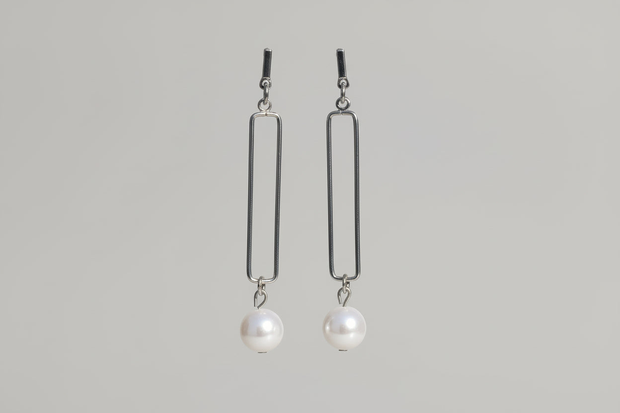 Silver Pearl Drop Long Earrings for Women | Minimal Pearl Dangle Earrings | Elegant Daily & Party Wear Jewelry