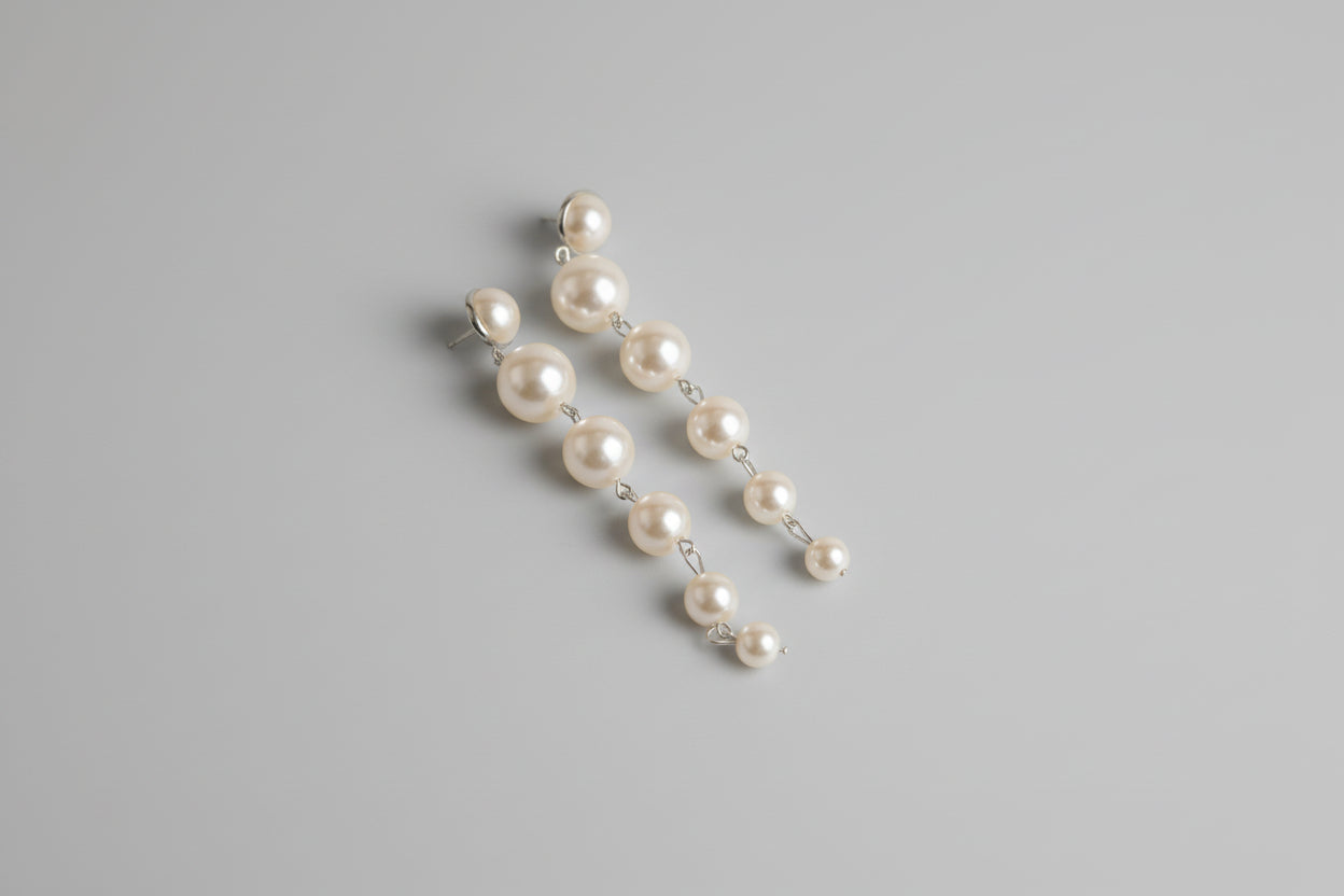 Silver Multi Pearl Long Drop Earrings for Women | Layered Pearl Dangle Earrings | Elegant Party & Occasion Wear Jewelry