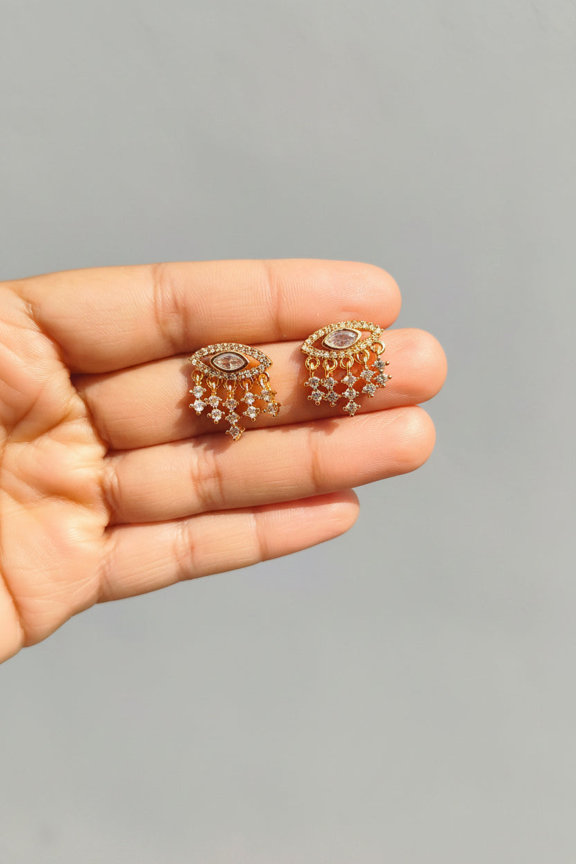 Gold-Tone American Diamond Drop Earrings | Elegant Party Wear Earrings