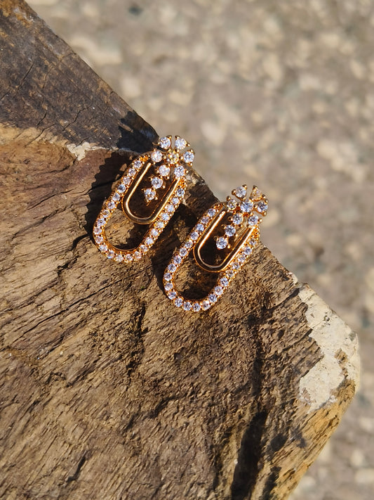 ROSE Gold-Tone Oval Loop American Diamond Stud Earrings | Elegant Party Wear Studs