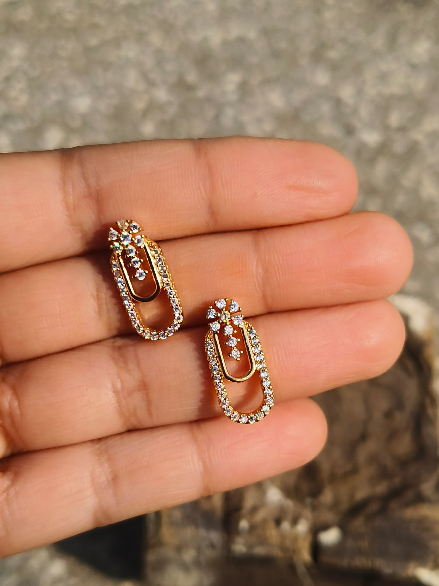 ROSE Gold-Tone Oval Loop American Diamond Stud Earrings | Elegant Party Wear Studs