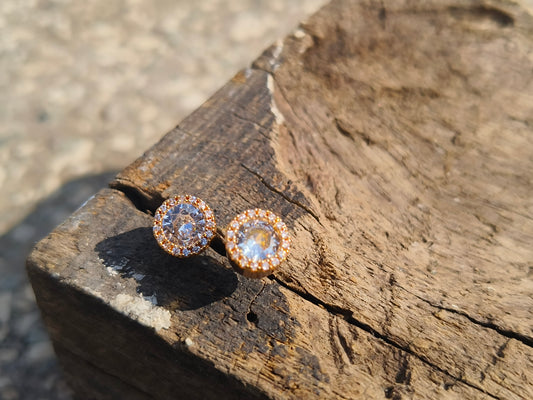 Gold Plated AD Round Stud Earrings | Anti-Tarnish Sparkling Party Wear Earrings