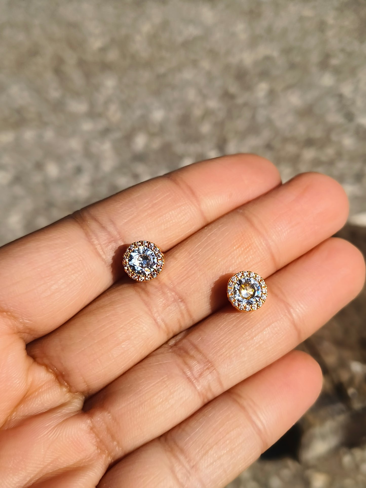 Gold Plated AD Round Stud Earrings | Anti-Tarnish Sparkling Party Wear Earrings