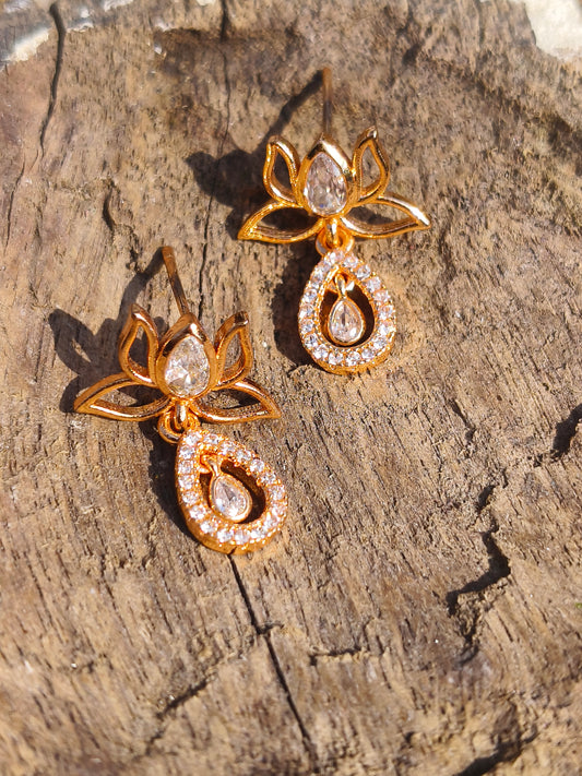 ROSE Gold Plated Lotus Drop Earrings | AD Stone Anti-Tarnish Traditional Earrings