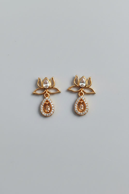 ROSE Gold Plated Lotus Drop Earrings | AD Stone Anti-Tarnish Traditional Earrings