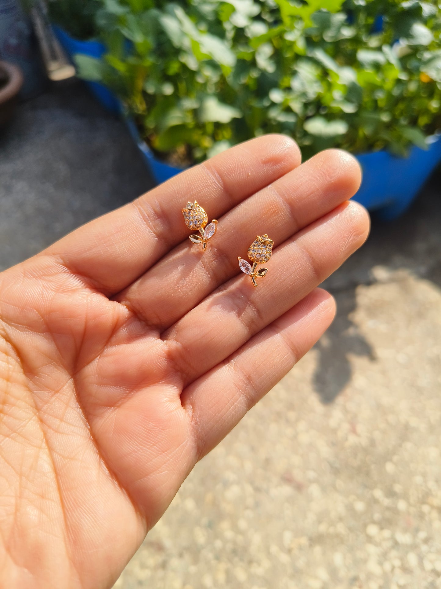 ROSE Gold Rose Stud Earrings | AD Stone Floral Anti-Tarnish Earrings