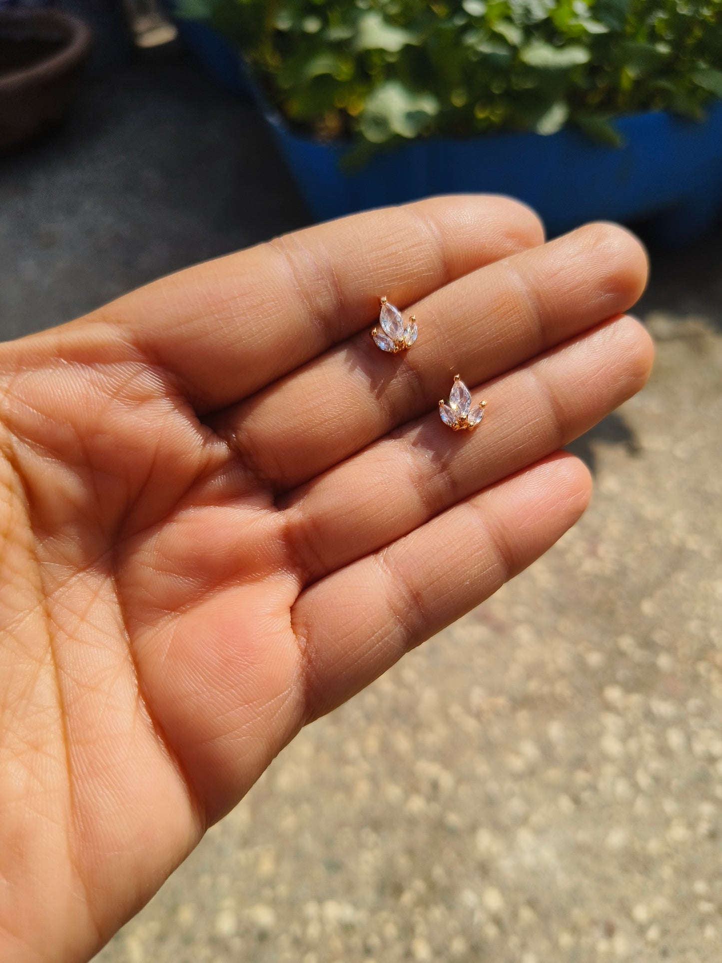 Lotus Inspired American Diamond Stud Earrings | Minimal Gold Finish AD Earrings for Women