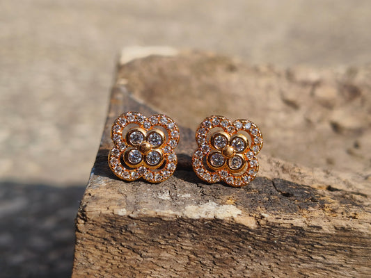 Floral American Diamond Stud Earrings | Gold Finish Designer AD Earrings for Women