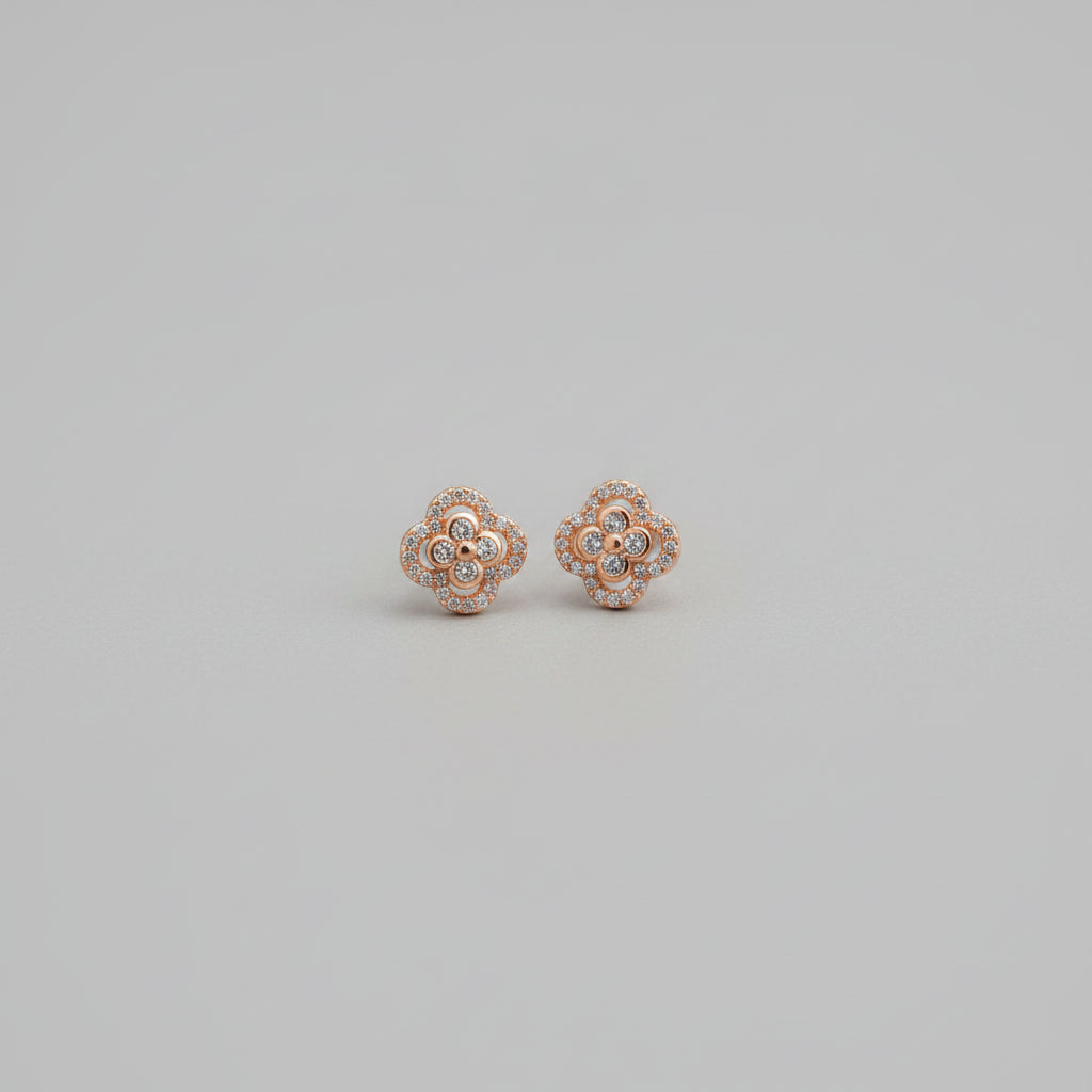 Floral American Diamond Stud Earrings | Gold Finish Designer AD Earrings for Women