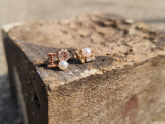 LOVE Pearl American Diamond Stud Earrings | Gold Finish Alphabet Earrings for Women