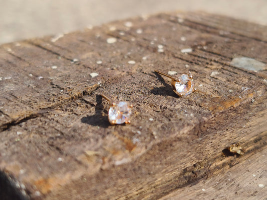 Classic American Diamond Solitaire Stud Earrings | Gold Finish Minimal Earrings for Women