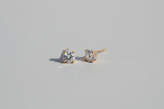 Classic American Diamond Solitaire Stud Earrings | Gold Finish Minimal Earrings for Women