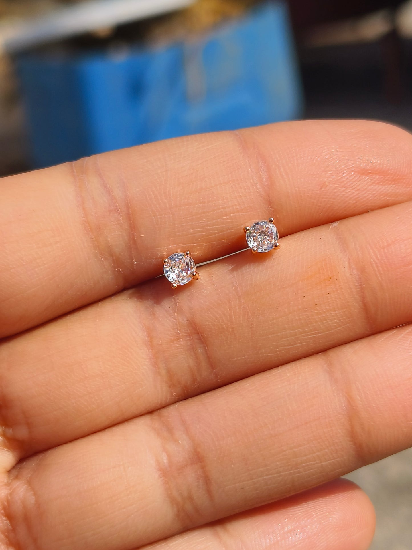 Classic American Diamond Solitaire Stud Earrings | Gold Finish Minimal Earrings for Women