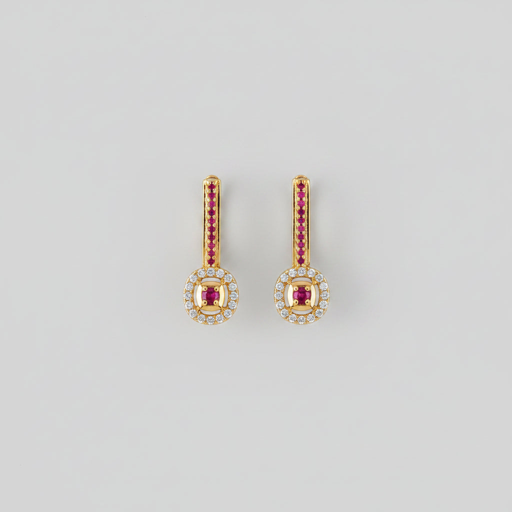 Pink Stone American Diamond Hoop Earrings | Gold Finish Designer Hoops for Women