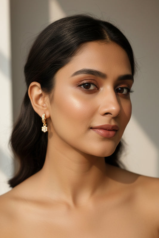 American Diamond Flower Drop Earrings for Women | Anti Tarnish AD Daily Wear Earrings