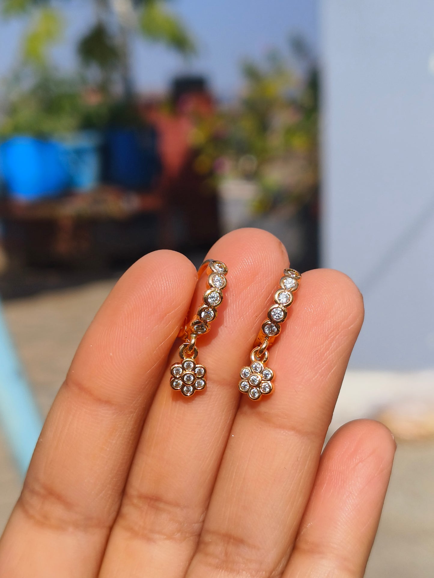 American Diamond Flower Drop Earrings for Women | Anti Tarnish AD Daily Wear Earrings