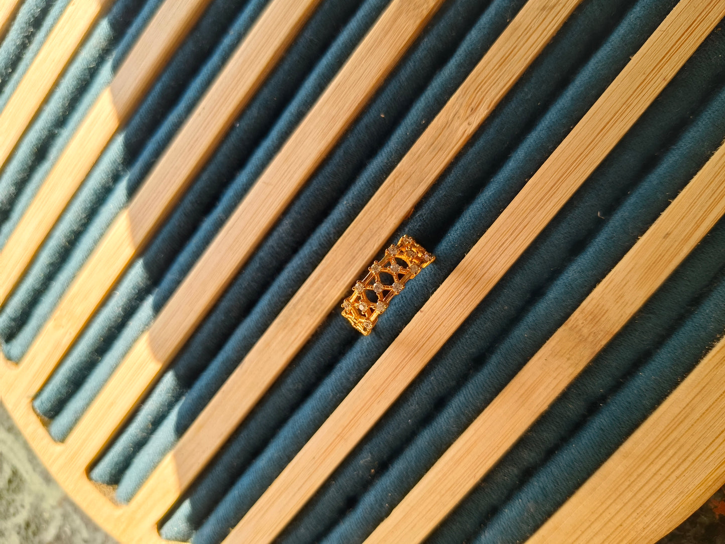 ✨ Golden Lattice Zircon Ring | Anti-Tarnish Gold Finish