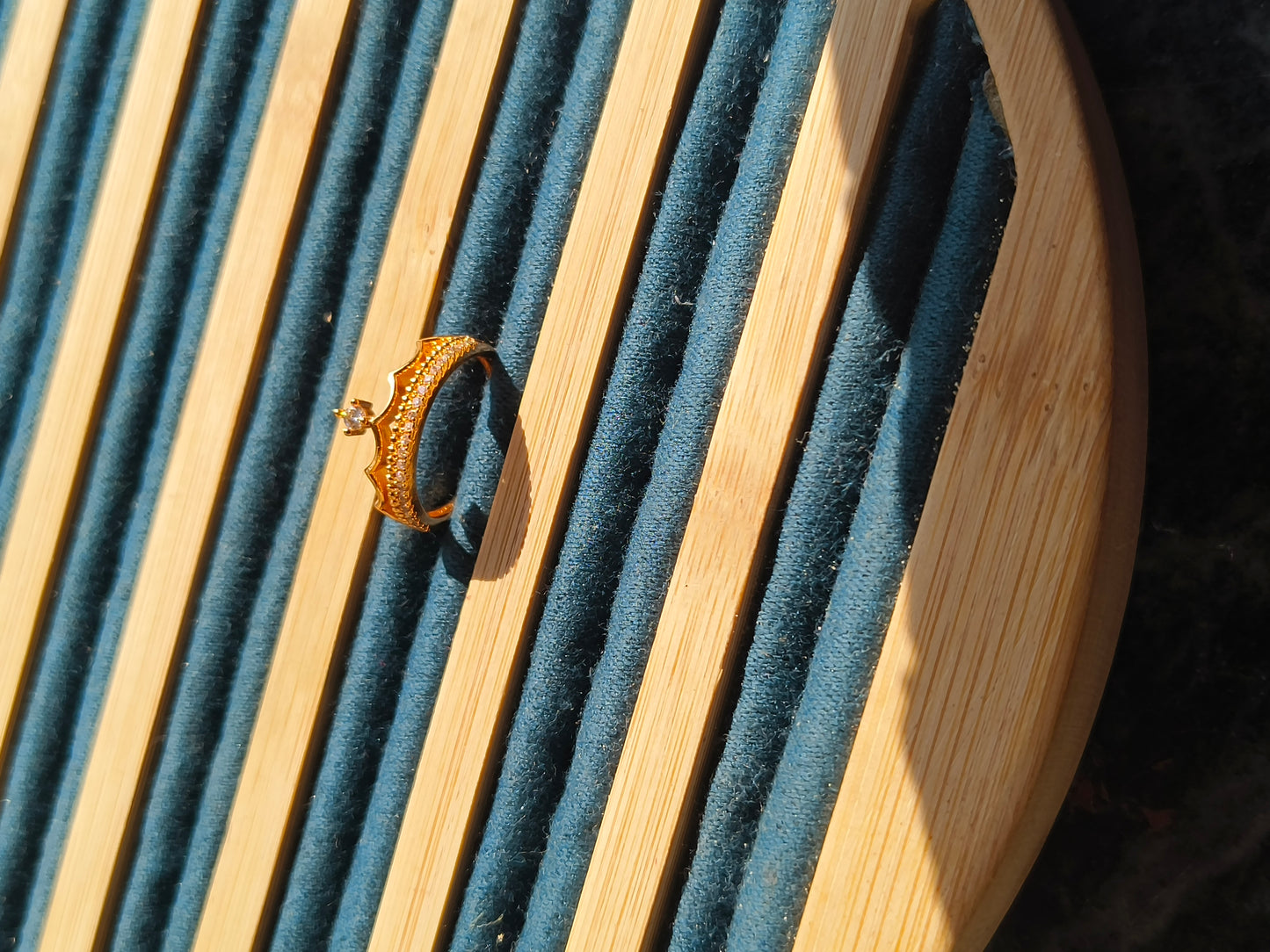 Crown Shape Gold AD Ring | Royal American Diamond Ring for Women