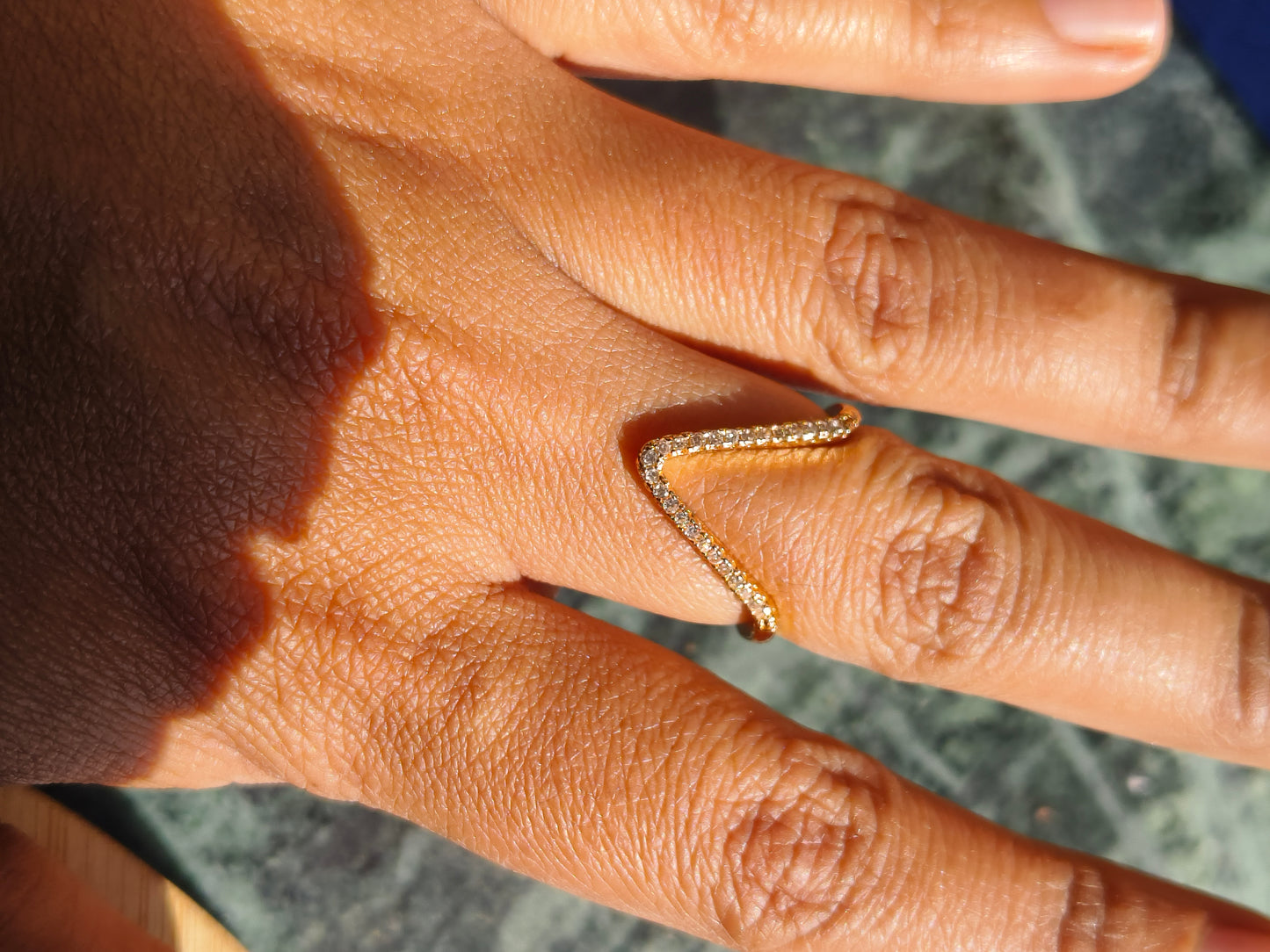 JEWELLSBYSWATI CZ Studded V-Shape Adjustable Ring | Minimal Designer A-Ring