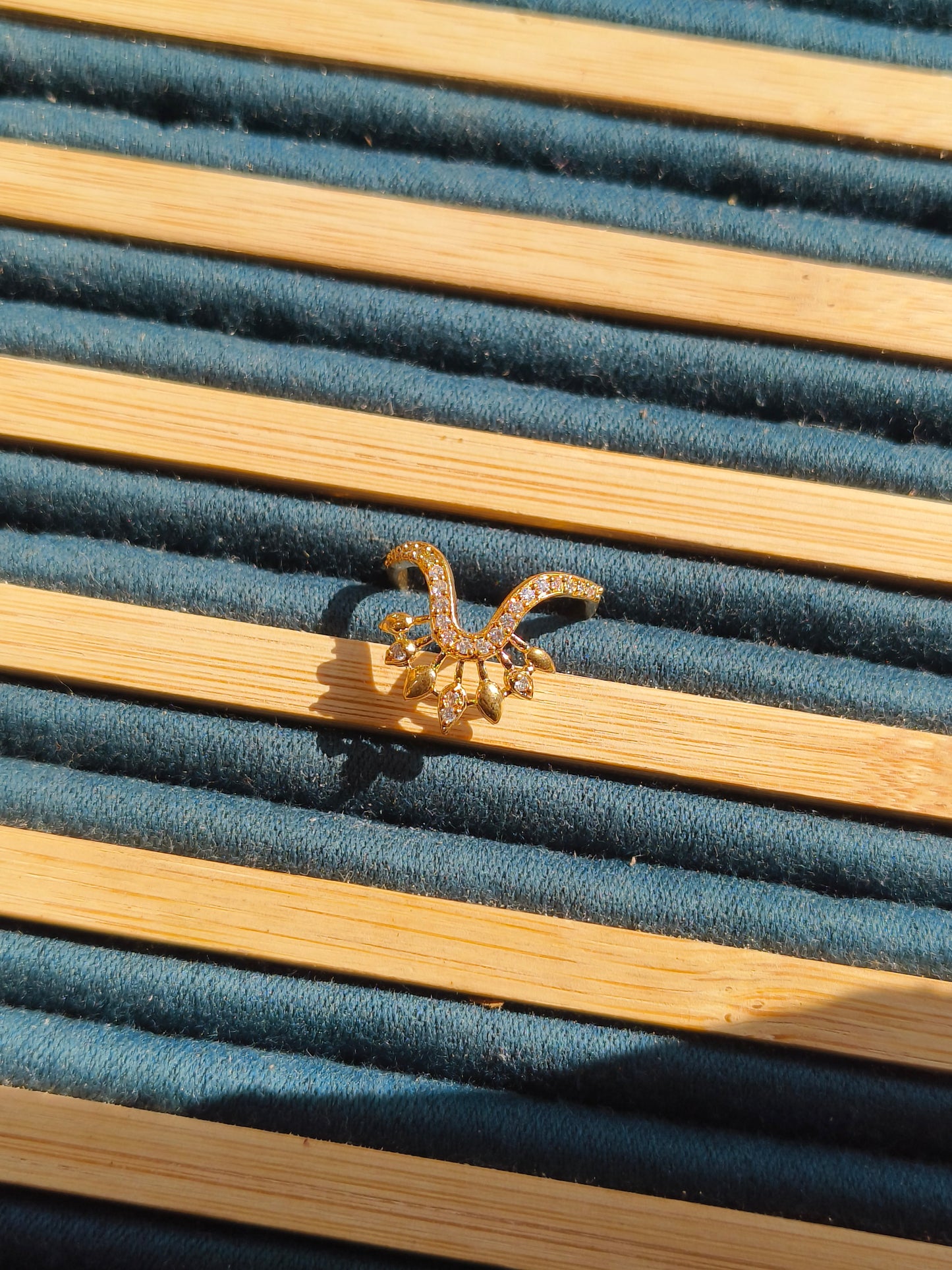 JWELLSBYSWATI Gold CZ Studded Adjustable Ring | Elegant Designer A-Ring