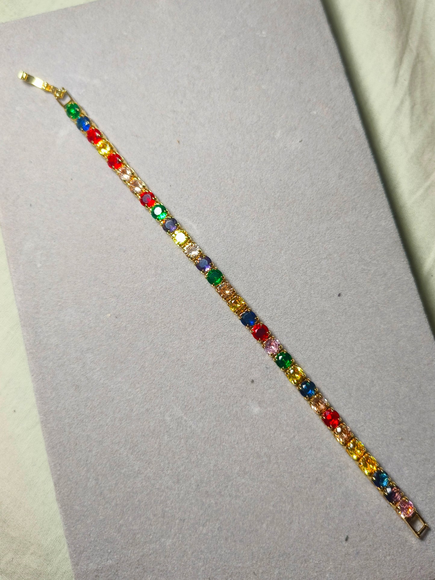 Multicolor Tennis Bracelet for Women | Rainbow Round Stone Gold Finish Bracelate