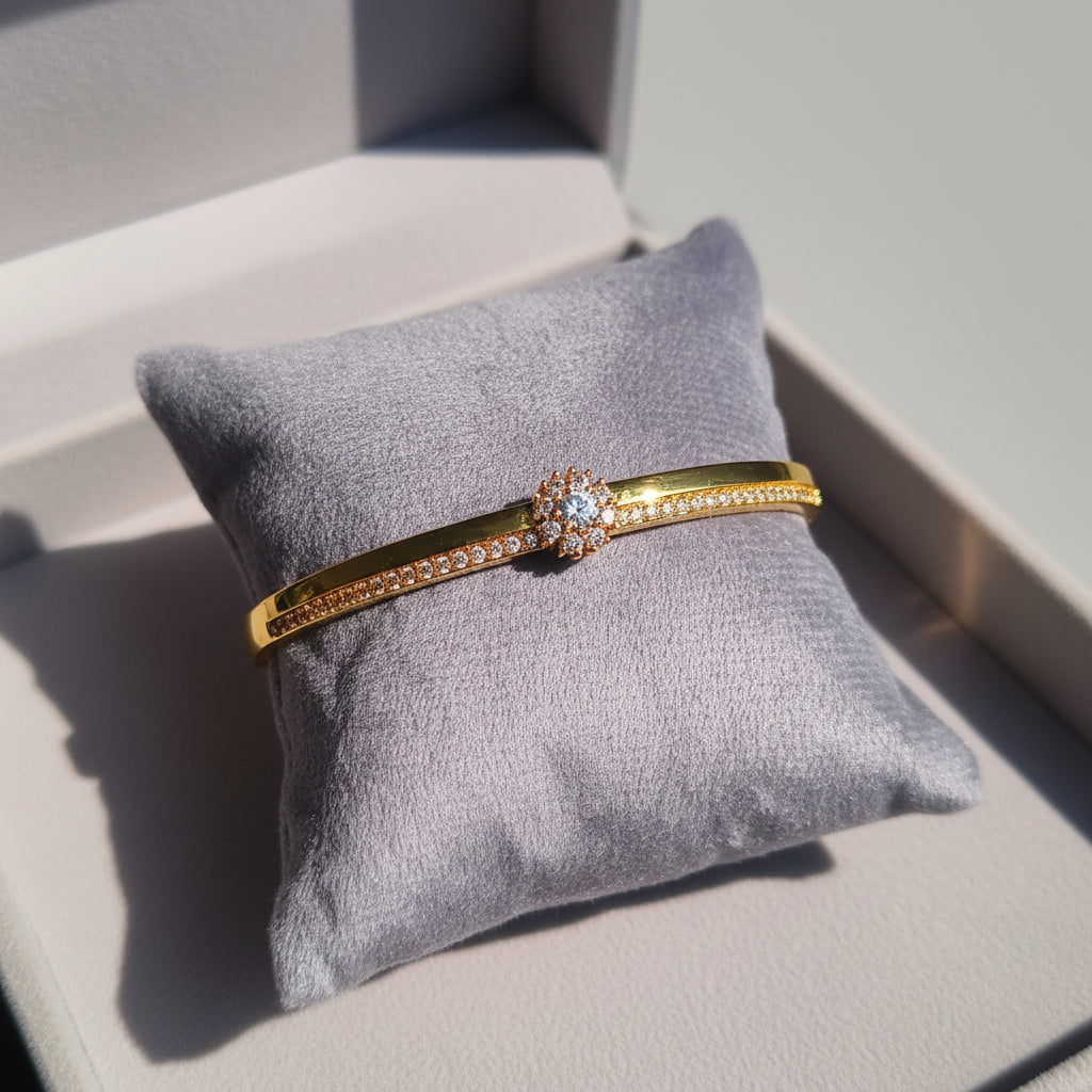 Elegant Gold-Plated Diamond Floral Bracelet for Women | Minimal Luxury Kada Bangle