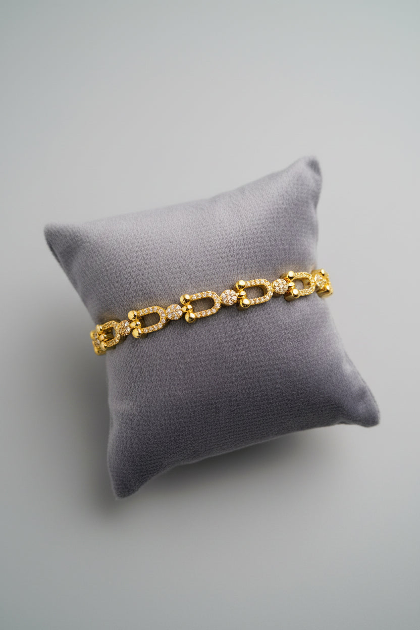 Gold Plated Crystal Link Bracelet for Women | Anti Tarnish Adjustable Chain Bracelet | Trendy Daily & Party Wear Jewellery