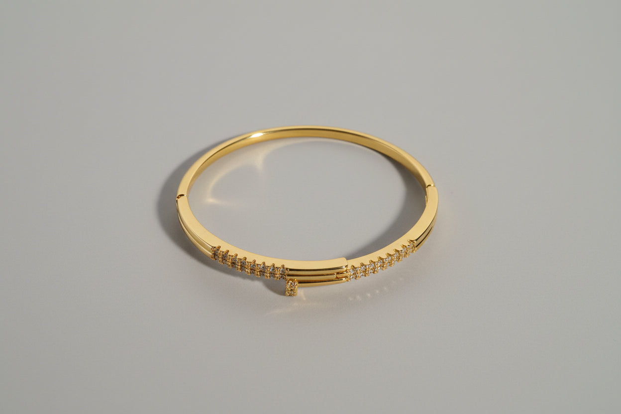 Gold Plated Crystal Lock Bracelet for Women | Anti Tarnish Adjustable Cuff Bracelet | Minimal Daily Wear Party Wear Jewellery