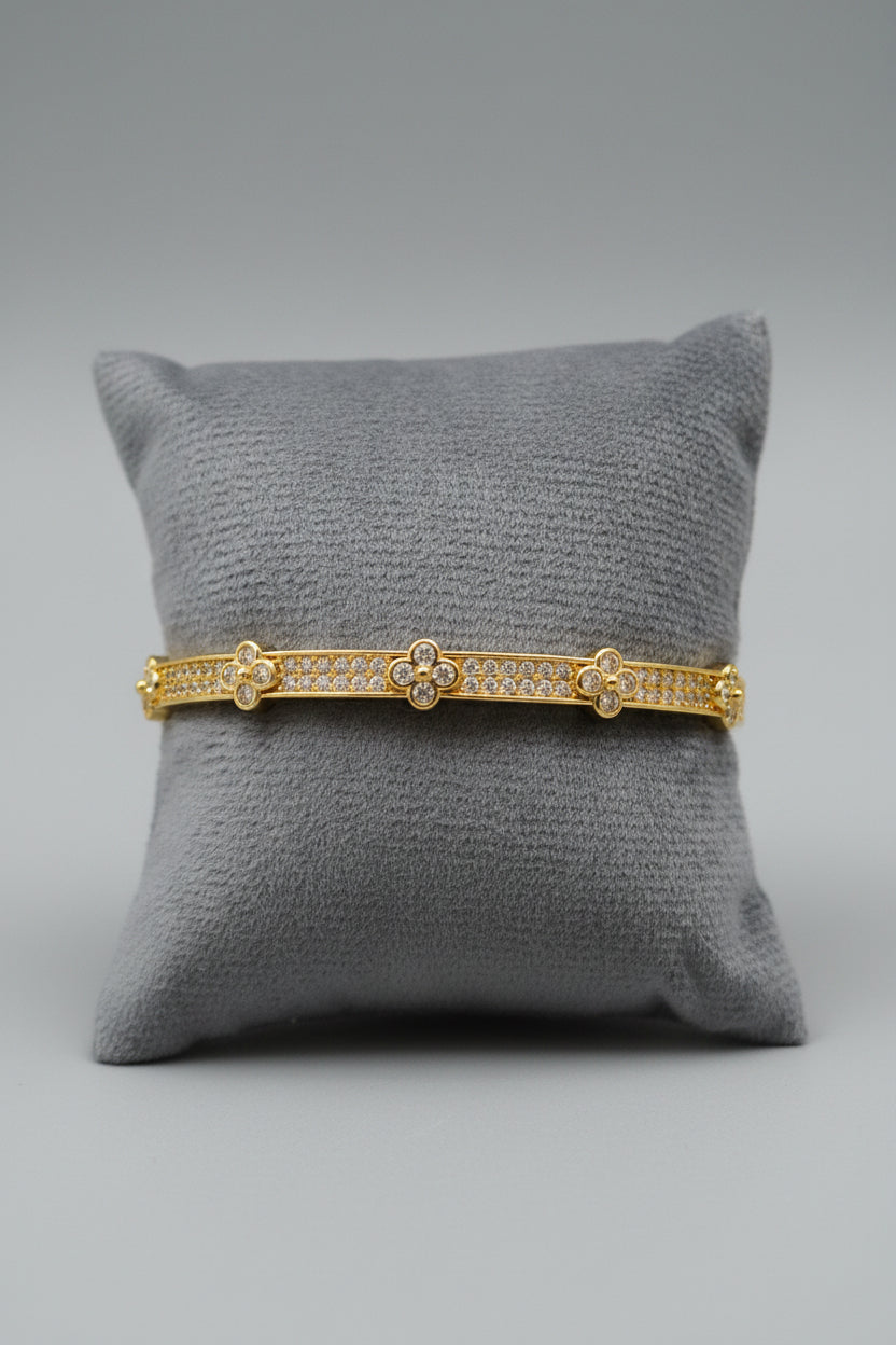 Gold Plated Floral Crystal Bracelet for Women | Anti Tarnish Double Line Adjustable Bracelet | Minimal Daily Wear Party Wear Jewellery