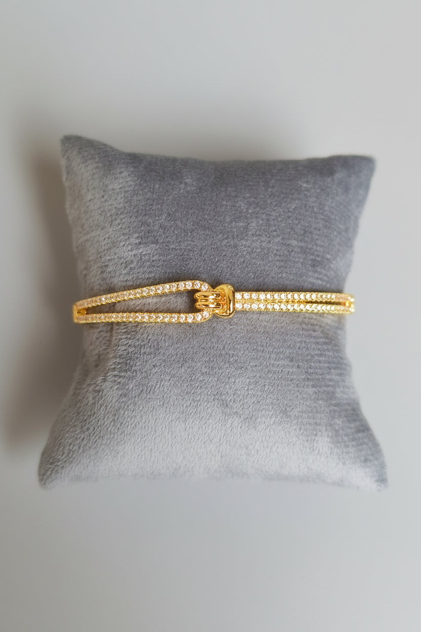 Luxury Gold Plated Double Line Buckle Bracelet for Women | Adjustable Crystal Tennis Bracelet | Anti Tarnish Minimal Daily Wear Jewellery