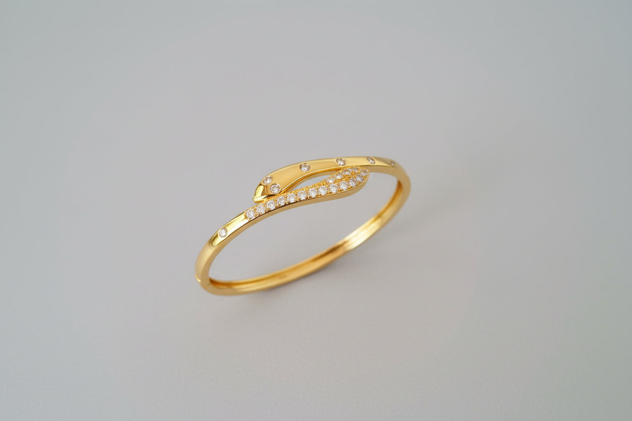 Crossover Leaf Design Gold Plated AD Bracelet for Women | Anti Tarnish American Diamond Designer Cuff Bracelet | Elegant Party Wear Kada