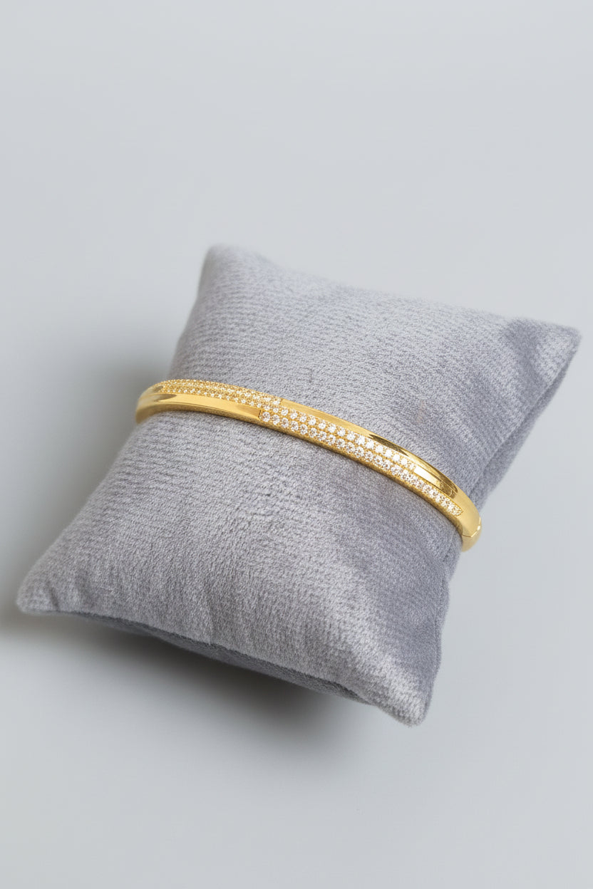 Elegant Gold Plated Pavé AD Bracelet for Women | Anti Tarnish American Diamond Slim Bangle | Minimal Party Wear Bracelet