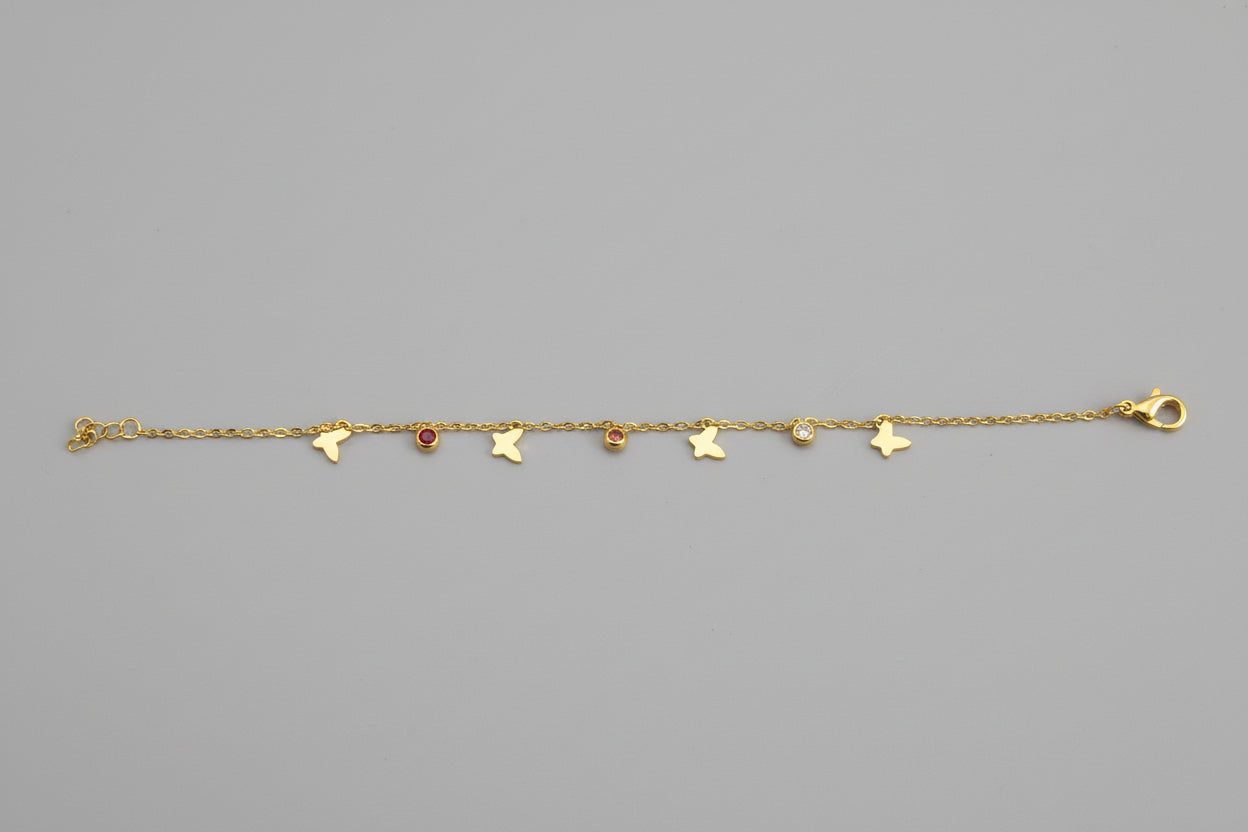 Gold Butterfly Charm Bracelet with Crystal Accents | Dainty Adjustable Chain Bracelet for Women | Minimal Everyday Jewelry