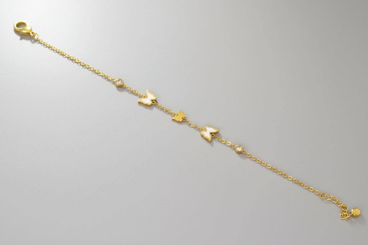 Gold Butterfly Charm Bracelet for Women | Dainty Crystal Chain Bracelet | Adjustable Minimal Everyday Jewelry