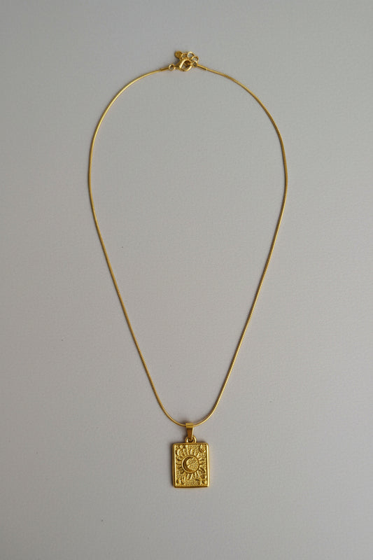 Minimal Gold Square Pendant Necklace for Women | Elegant Textured Charm Chain | Everyday Luxury Jewelry