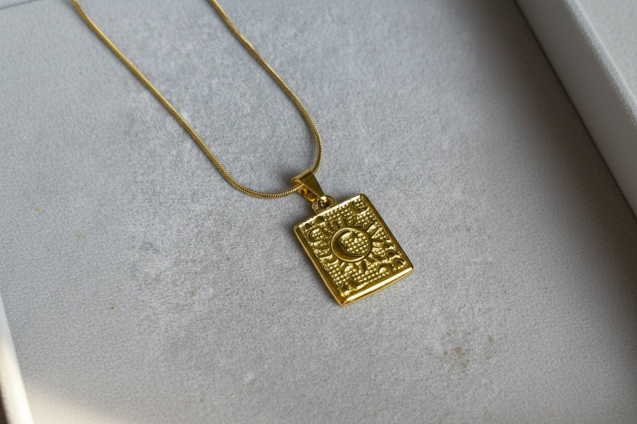 Minimal Gold Square Pendant Necklace for Women | Elegant Textured Charm Chain | Everyday Luxury Jewelry