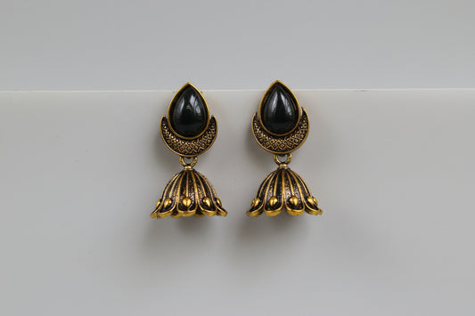 Neetanjli Drops :Antique Gold Green Stone Stud Earrings