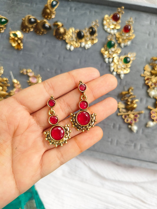 SAANJH TARA :Antique Gold-Plated Brown Stone Drop Earrings | Ethnic Statement Jewelry