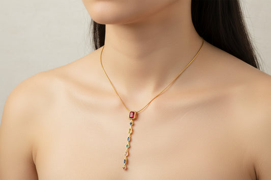 Multi-Gemstone Gold Drop Pendant Necklace