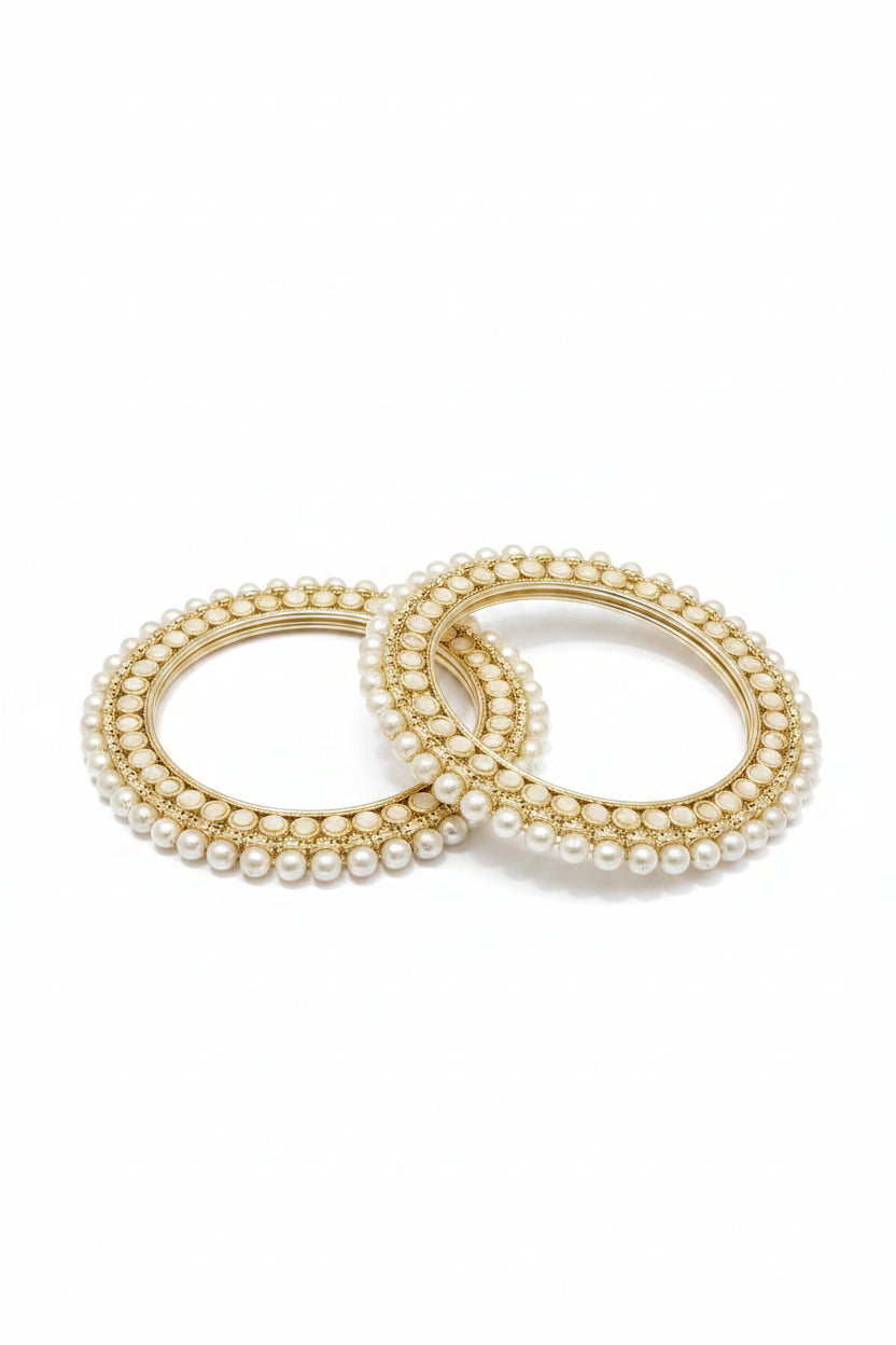 Cream Rajwadi Bangles With Pearls