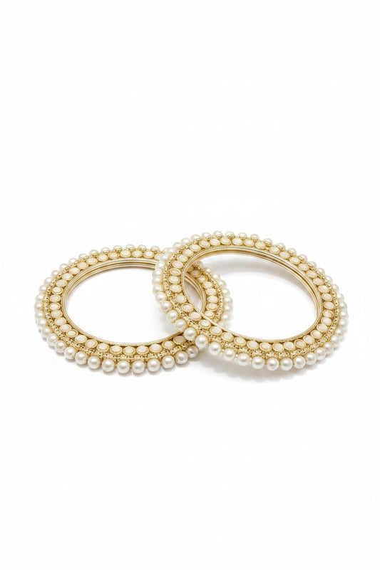 Cream Rajwadi Bangles With Pearls