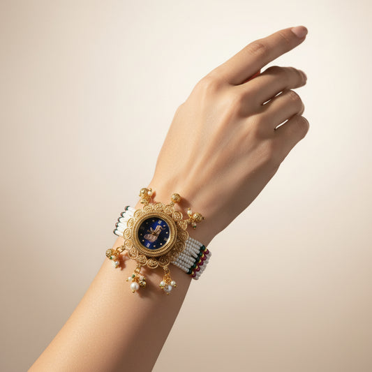 Heritage Pearl Bracelet Watch – Antique Gold Ethnic Watch for Women