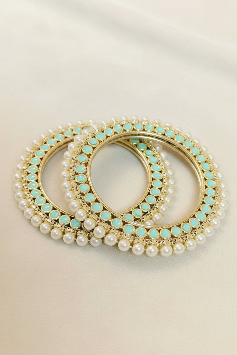 Mint Rajwadi Bangles with Pearl
