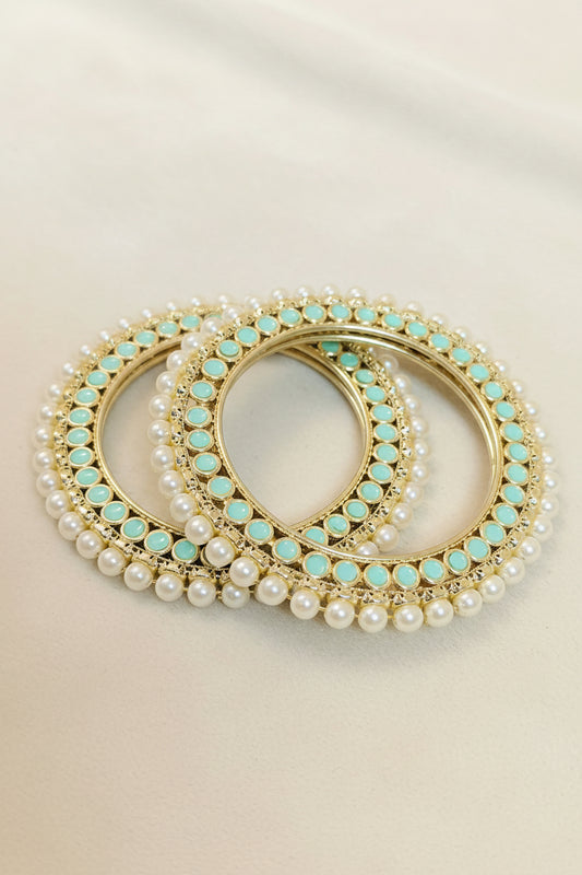 Mint Rajwadi Bangles with Pearl