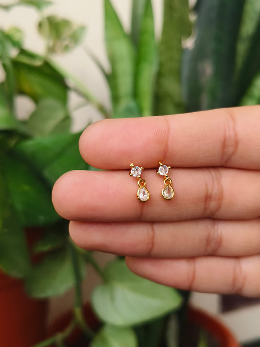 Minimal Stone Dangler Ball Back Earrings
