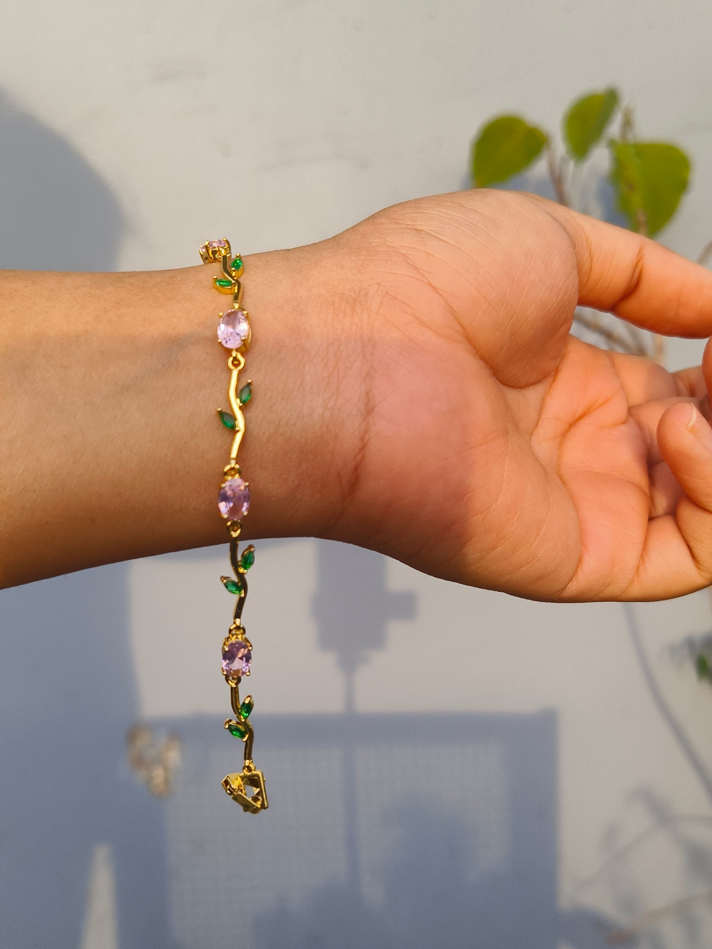 Pink & Green Tulip Bracelate (baby size /thinwrist)