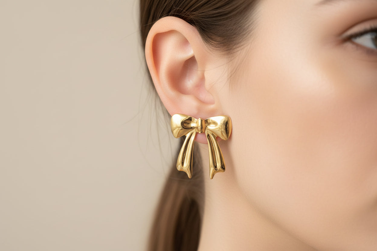 Elegant Gold Bow Earrings for Women |